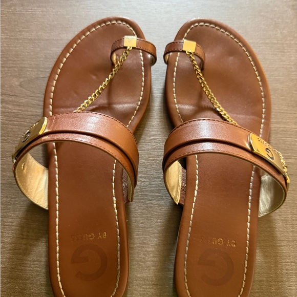 G by Guess Shoes - G by Guess Tan Sandals with Gold Chain Accent